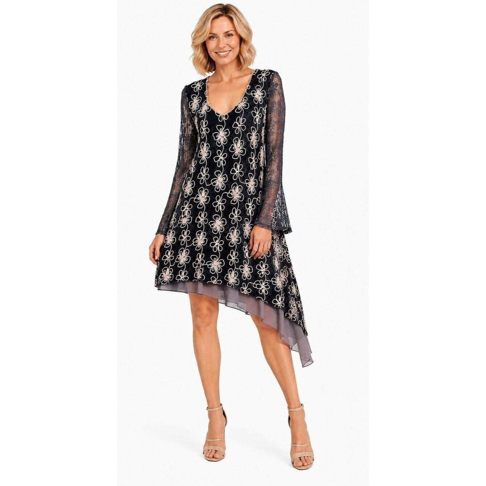 Aratta Silent Journey M Gray Cream Art To Wear Layered Asymmetrical Dress